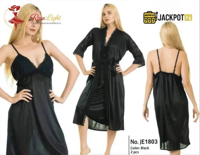 Ladies Floral Design Satin Silk 2-Pcs Long Nightwear Lingerie – Elegant Robe Set - Image 4