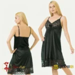 Ladies Satin Silk Trim Lace Design Comfy Nightgown Lingerie