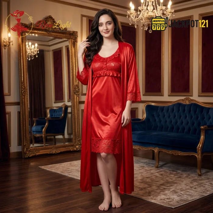 Long Satin Silk Design Bridal Nighty - Image 2