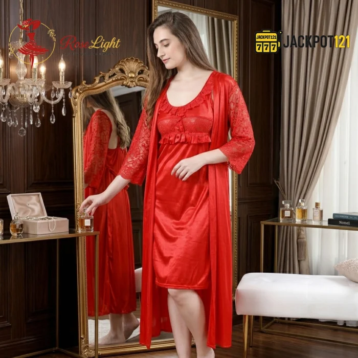 Long Satin Silk Design Bridal Nighty - Image 3