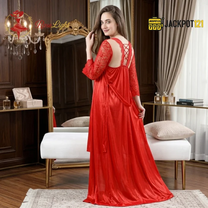 Long Satin Silk Design Bridal Nighty - Image 4