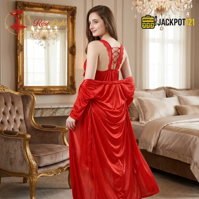 Long Satin Silk Design Bridal Nighty - Image 6