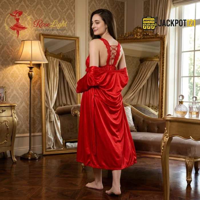Long Satin Silk Design Bridal Nighty - Image 7