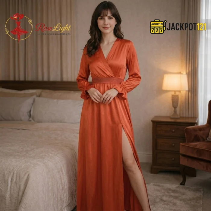 Luxury V Style Lace Design Nightdress Gown - Image 4