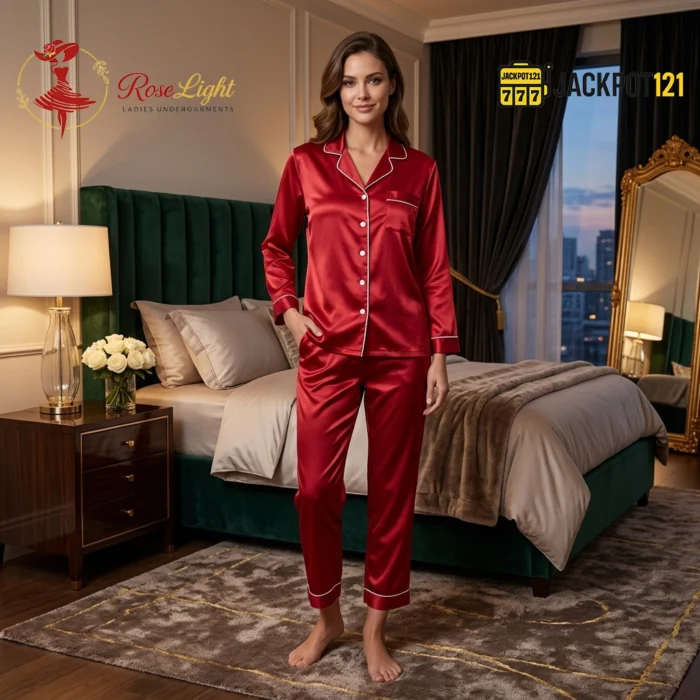 Satin Silk Pajamas Set V-Neck Notched Collar – Luxury Women’s Sleepwear - Image 2