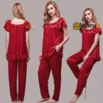 Ladies Stylish Comfy Satin Silk Sleepwear Pajama Set - Image 8