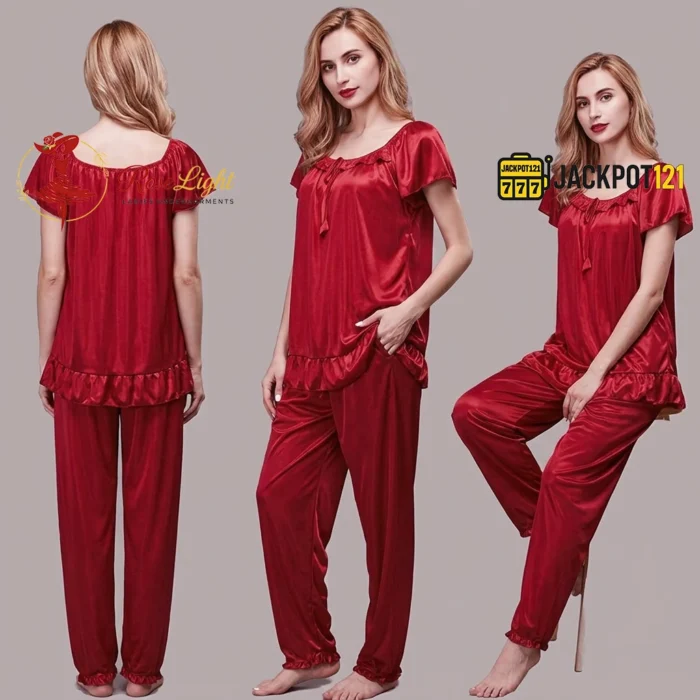 Ladies Stylish Comfy Satin Silk Sleepwear Pajama Set - Image 8