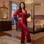 Elegant Nightie Satin Silk Smooth Pajama Set – Luxury Soft Lounge & Sleepwear - Image 21