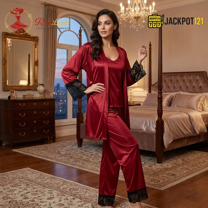 Elegant Nightie Satin Silk Smooth Pajama Set – Luxury Soft Lounge & Sleepwear - Image 21