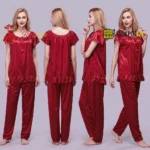 Ladies Stylish Comfy Satin Silk Sleepwear Pajama Set - Image 9