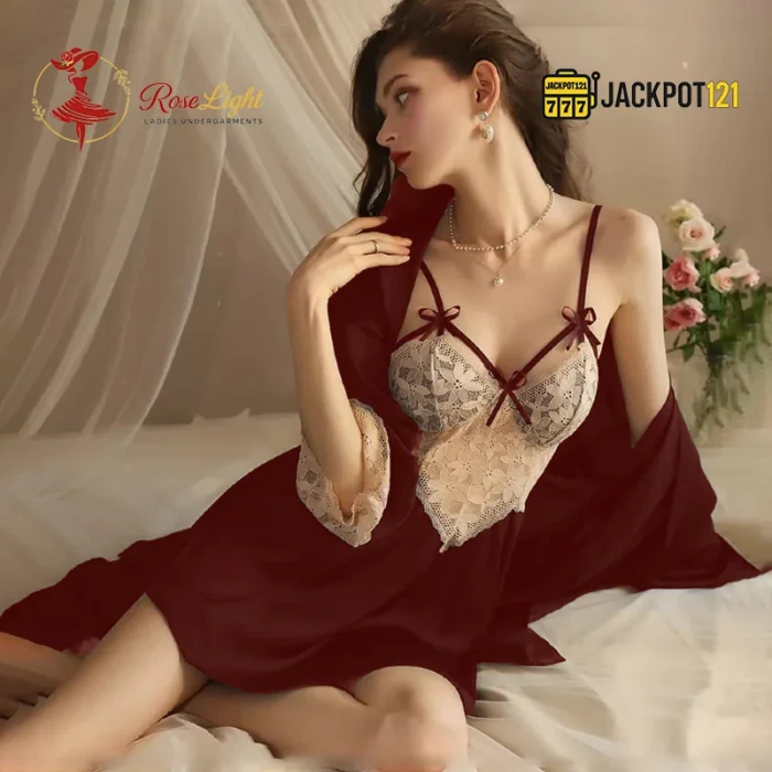 Soft Satin Bliss 3-Piece Silk Nightwear Set – Luxury Bridal Robe & Lingerie Collection - Image 8
