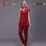 Women's Soft Comfortable Satin Silk Pajama Set - Image 4