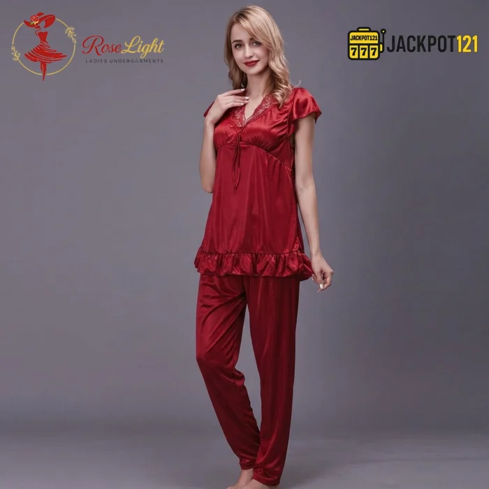 Women's Soft Comfortable Satin Silk Pajama Set - Image 4