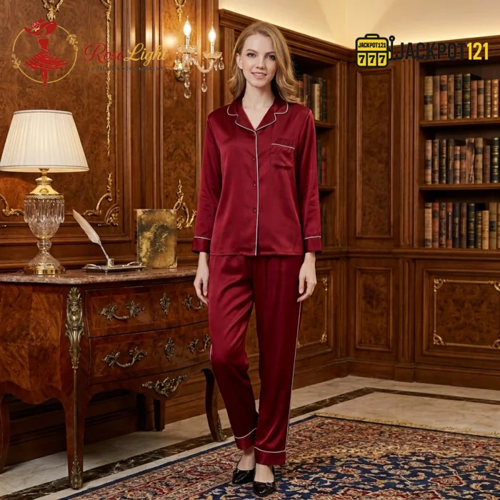 Satin Silk Pajamas Set V-Neck Notched Collar – Luxury Women’s Sleepwear - Image 5