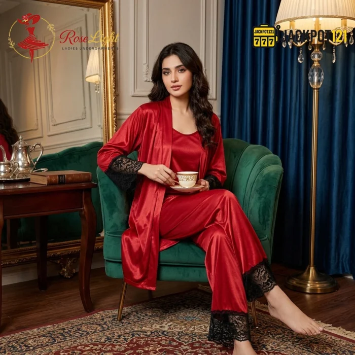 Elegant Nightie Satin Silk Smooth Pajama Set – Luxury Soft Lounge & Sleepwear - Image 23