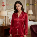 Satin Silk Pajamas Set V-Neck Notched Collar – Luxury Women’s Sleepwear - Image 9