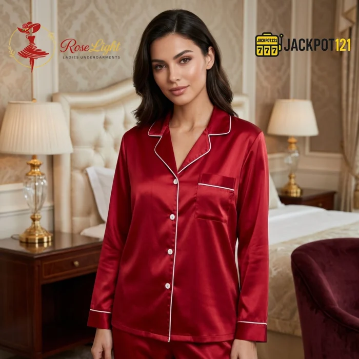 Satin Silk Pajamas Set V-Neck Notched Collar – Luxury Women’s Sleepwear - Image 9