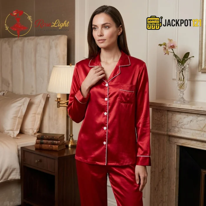 Satin Silk Pajamas Set V-Neck Notched Collar – Luxury Women’s Sleepwear - Image 10