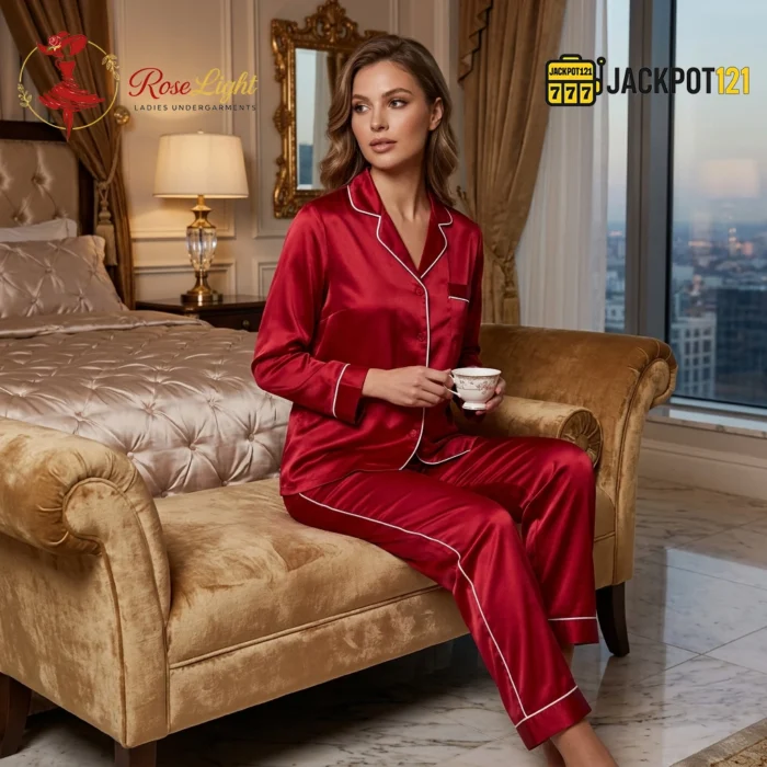Satin Silk Pajamas Set V-Neck Notched Collar – Luxury Women’s Sleepwear - Image 11