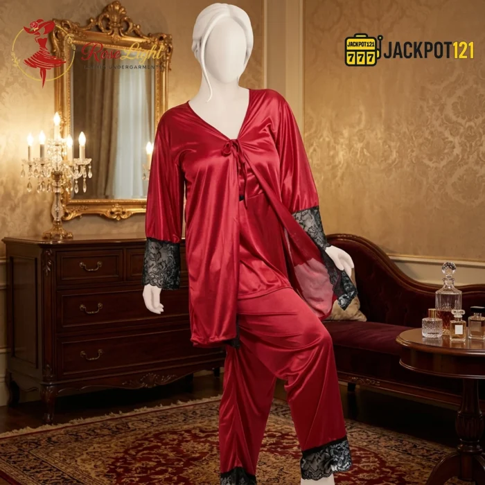 Elegant Nightie Satin Silk Smooth Pajama Set – Luxury Soft Lounge & Sleepwear - Image 17