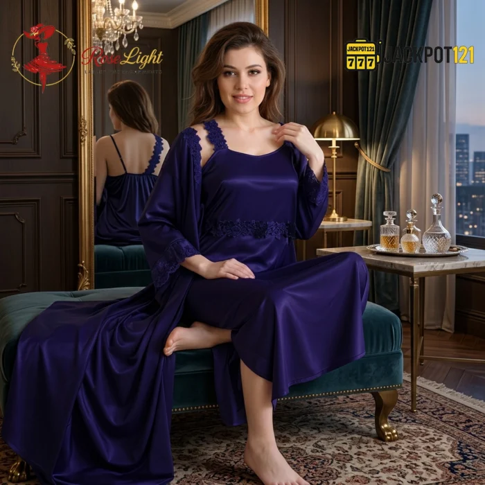 Ladies Satin Silk Beautiful Comfy 2-Pcs Nightwear Lingerie - Image 3