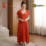 Elegant 2-Pcs Long Satin Silk Lingerie – Luxury Lace Embroidered Nightwear Set