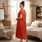 Elegant 2-Pcs Long Satin Silk Lingerie – Luxury Lace Embroidered Nightwear Set - Image 8