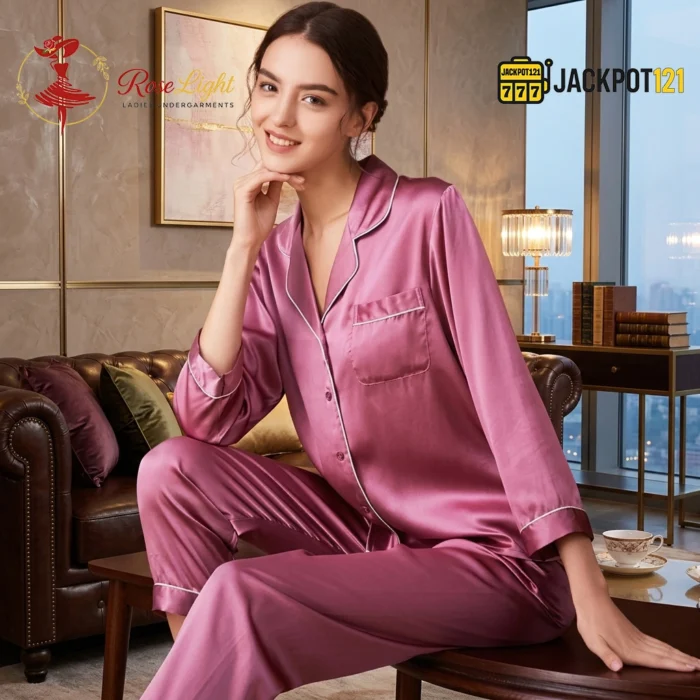 Satin Silk Pajamas Set V-Neck Notched Collar – Luxury Women’s Sleepwear - Image 17