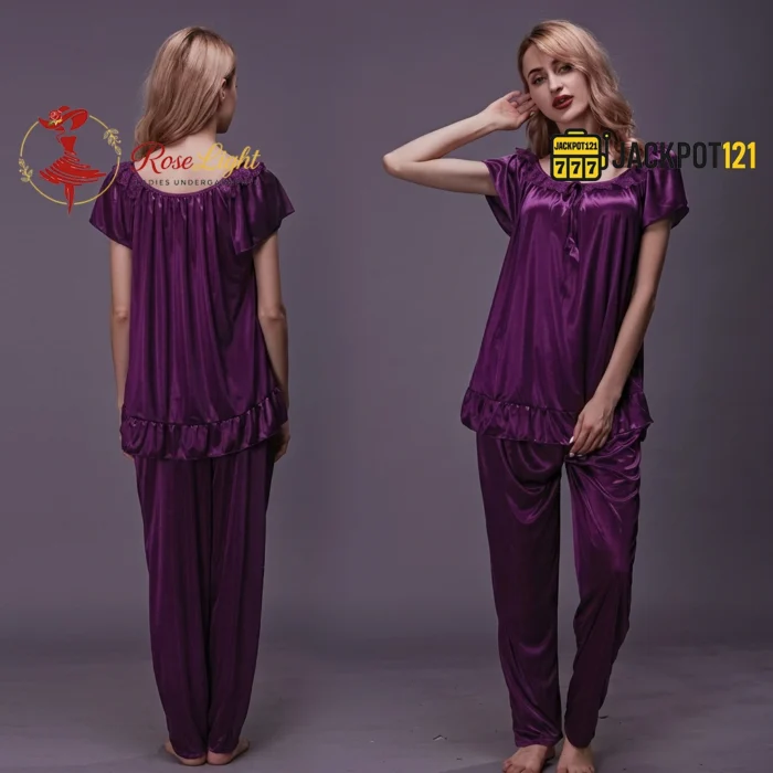 Ladies Stylish Comfy Satin Silk Sleepwear Pajama Set - Image 10