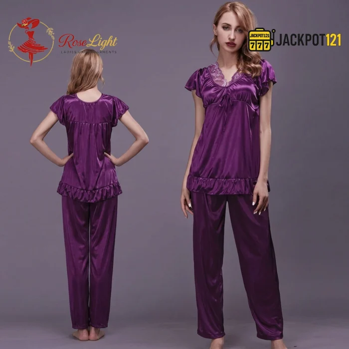 Women's Soft Comfortable Satin Silk Pajama Set - Image 8