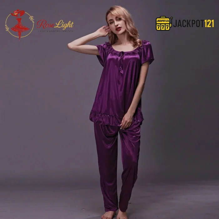 Ladies Stylish Comfy Satin Silk Sleepwear Pajama Set - Image 11