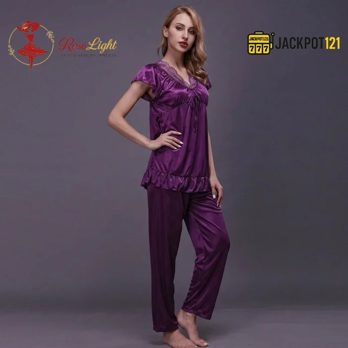 Women's Soft Comfortable Satin Silk Pajama Set - Image 9