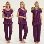 Ladies Stylish Comfy Satin Silk Sleepwear Pajama Set - Image 12