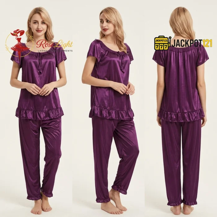 Ladies Stylish Comfy Satin Silk Sleepwear Pajama Set - Image 12