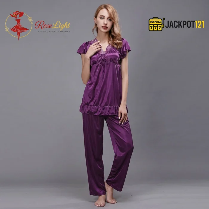 Women's Soft Comfortable Satin Silk Pajama Set - Image 10