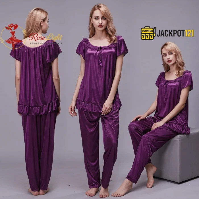 Ladies Stylish Comfy Satin Silk Sleepwear Pajama Set - Image 13