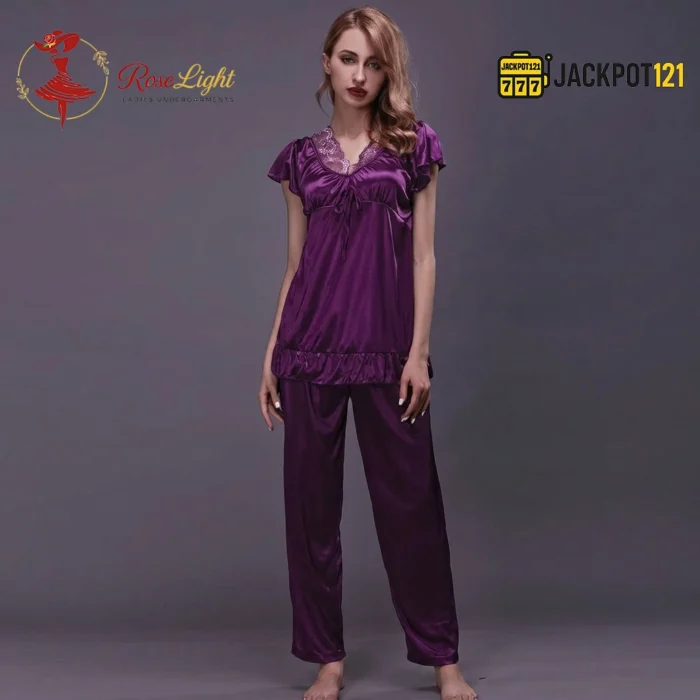 Women's Soft Comfortable Satin Silk Pajama Set - Image 11