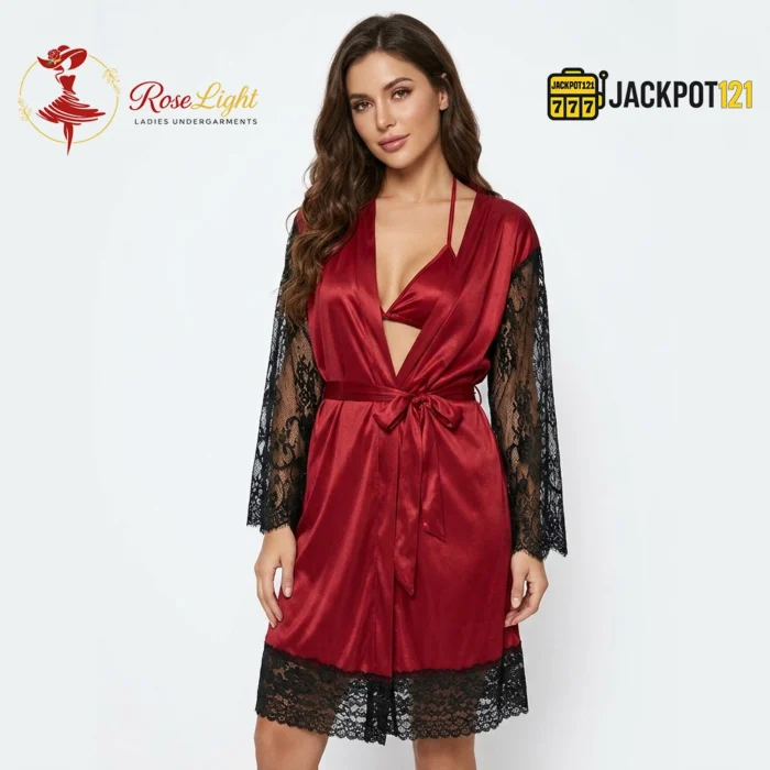 Bridal Maxi Lace Sleeves Satin Kimono Robe – Luxury Bridal Dressing Gown - Image 7