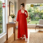 Elegant 2-Pcs Long Satin Silk Lingerie – Luxury Lace Embroidered Nightwear Set - Image 10