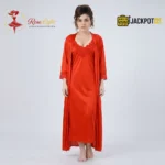 Satin Silk 2-Pcs Long Nightwear Lingerie - Image 9