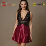 Romantic Satin Silk and Net Gown – Elegant Lace Trim Luxury Nightwear