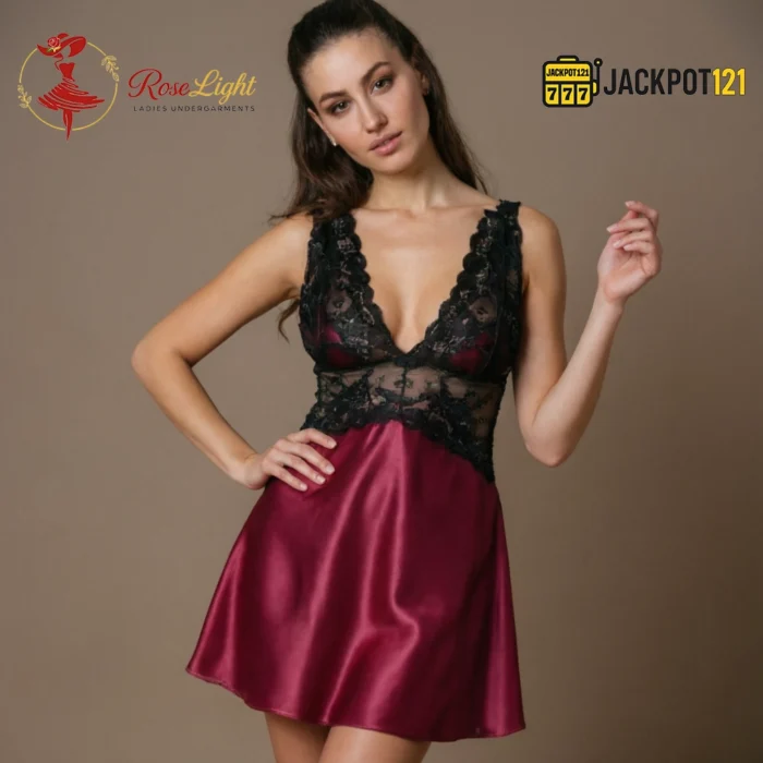 Romantic Satin Silk and Net Gown – Elegant Lace Trim Luxury Nightwear - Image 4