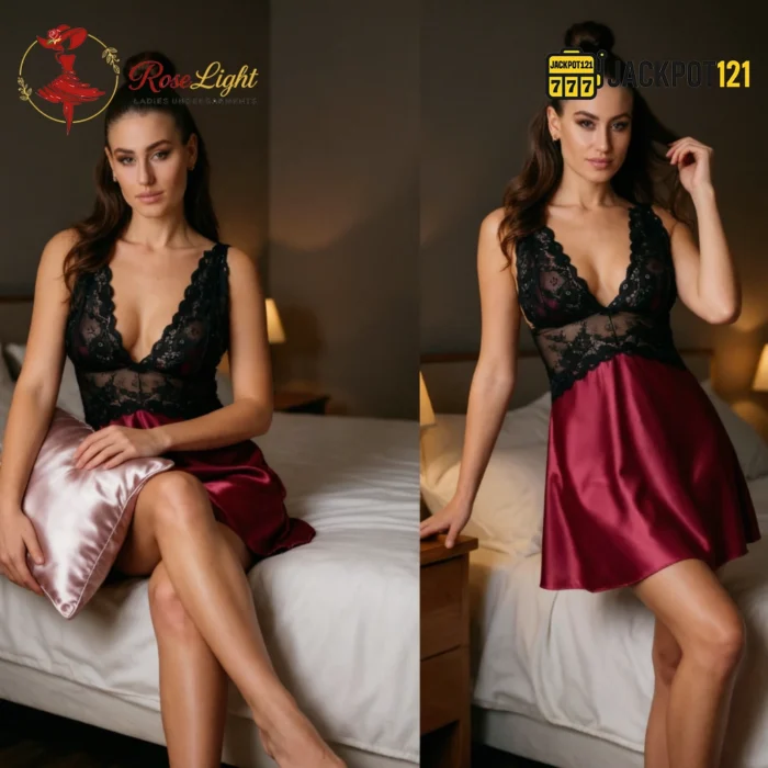 Romantic Satin Silk and Net Gown – Elegant Lace Trim Luxury Nightwear - Image 5