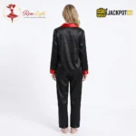 Satin V-Neck Elegance with Notched Collar – Luxury Button Down Pajama Set - Image 3