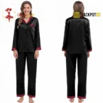 Satin V-Neck Elegance with Notched Collar – Luxury Button Down Pajama Set - Image 5