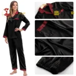 Satin V-Neck Elegance with Notched Collar – Luxury Button Down Pajama Set - Image 6