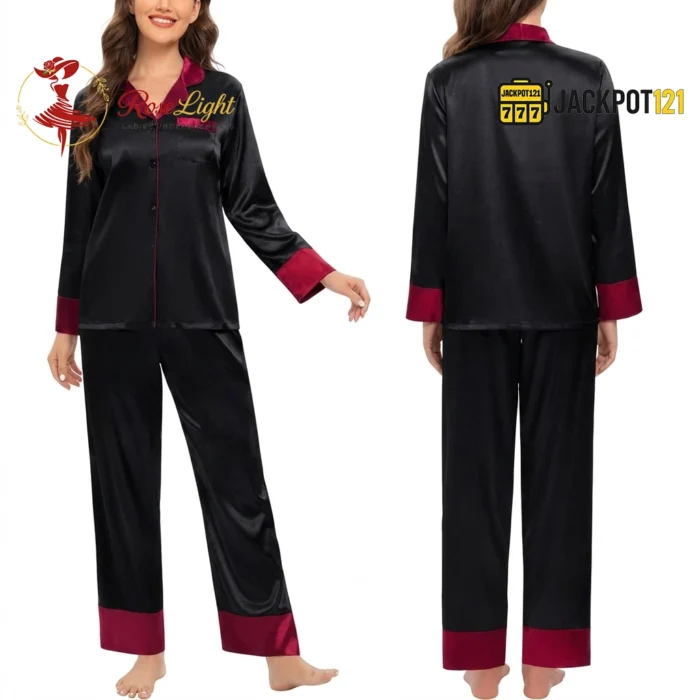 Satin V-Neck Elegance with Notched Collar – Luxury Button Down Pajama Set - Image 8
