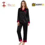 Satin V-Neck Elegance with Notched Collar – Luxury Button Down Pajama Set - Image 11