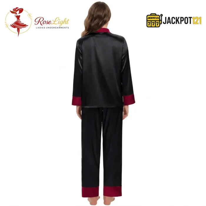Satin V-Neck Elegance with Notched Collar – Luxury Button Down Pajama Set - Image 12