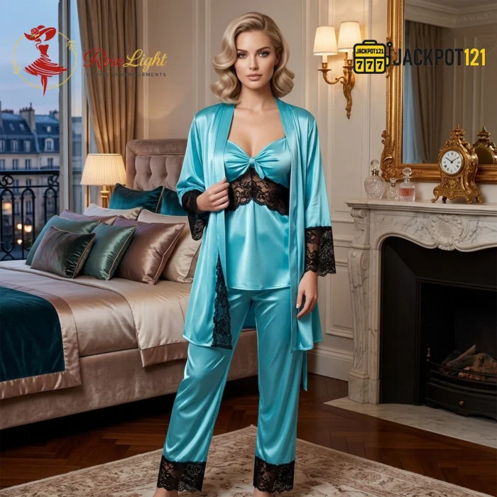 Elegant Nightie Satin Silk Smooth Pajama Set – Luxury Soft Lounge & Sleepwear - Image 2